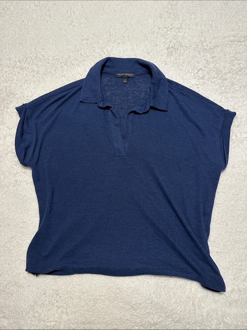 Banana Republic Women's Navy Polo Collar Short Sleeve Crop Top